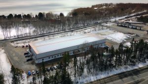 An aerial view of Mukwa Film Studios on the edge of Lake Nipissing.